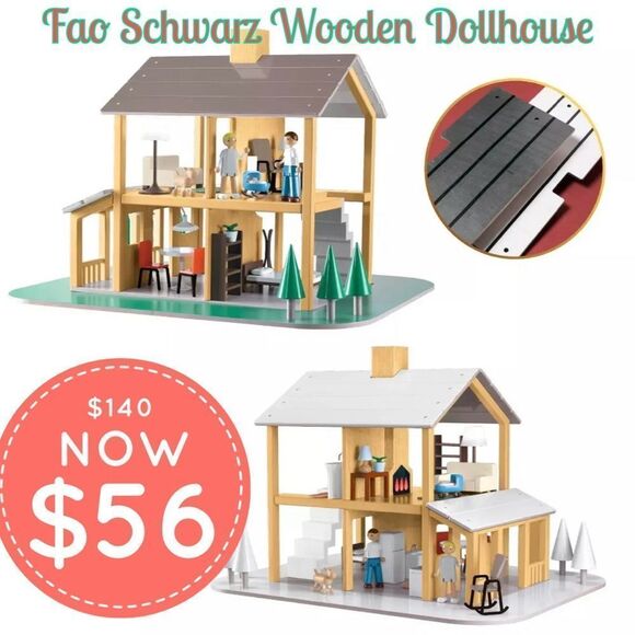 FAO Schwarz Other - FAO Schwarz 2 in 1 Wooden Dollhouse Winter and Summer Playset NEW!